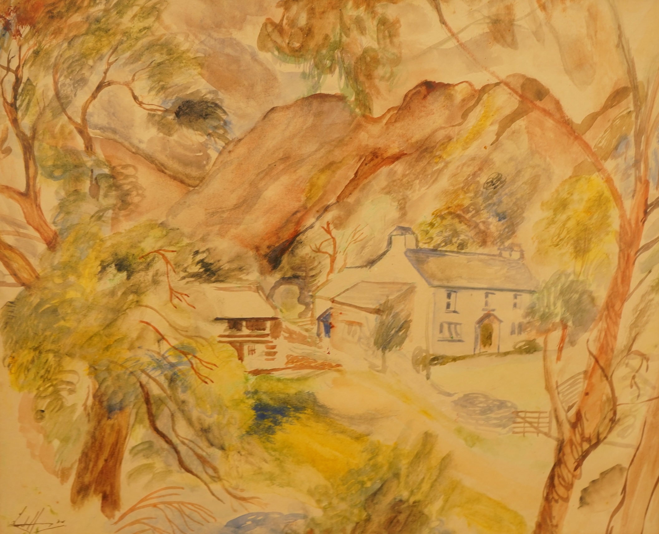 Leslie Hurry (1909-1978), Landscape with cottage, signed and dated '38, watercolour, 30 x 38cm